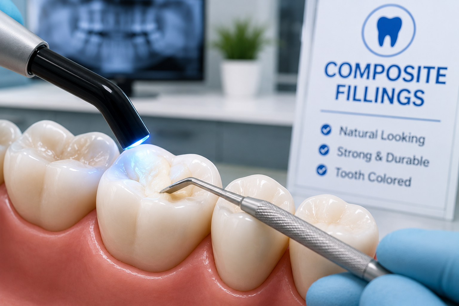 Composite fillings dental treatment with tooth-coloured restoration
