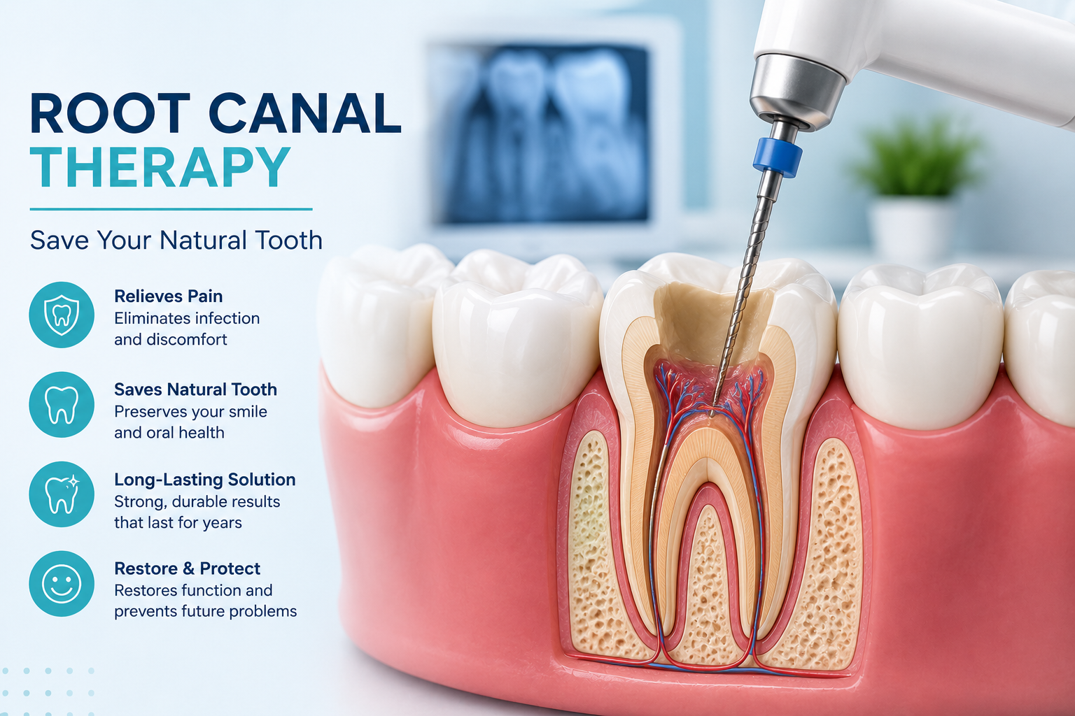 Root canal therapy dental treatment to save a natural tooth